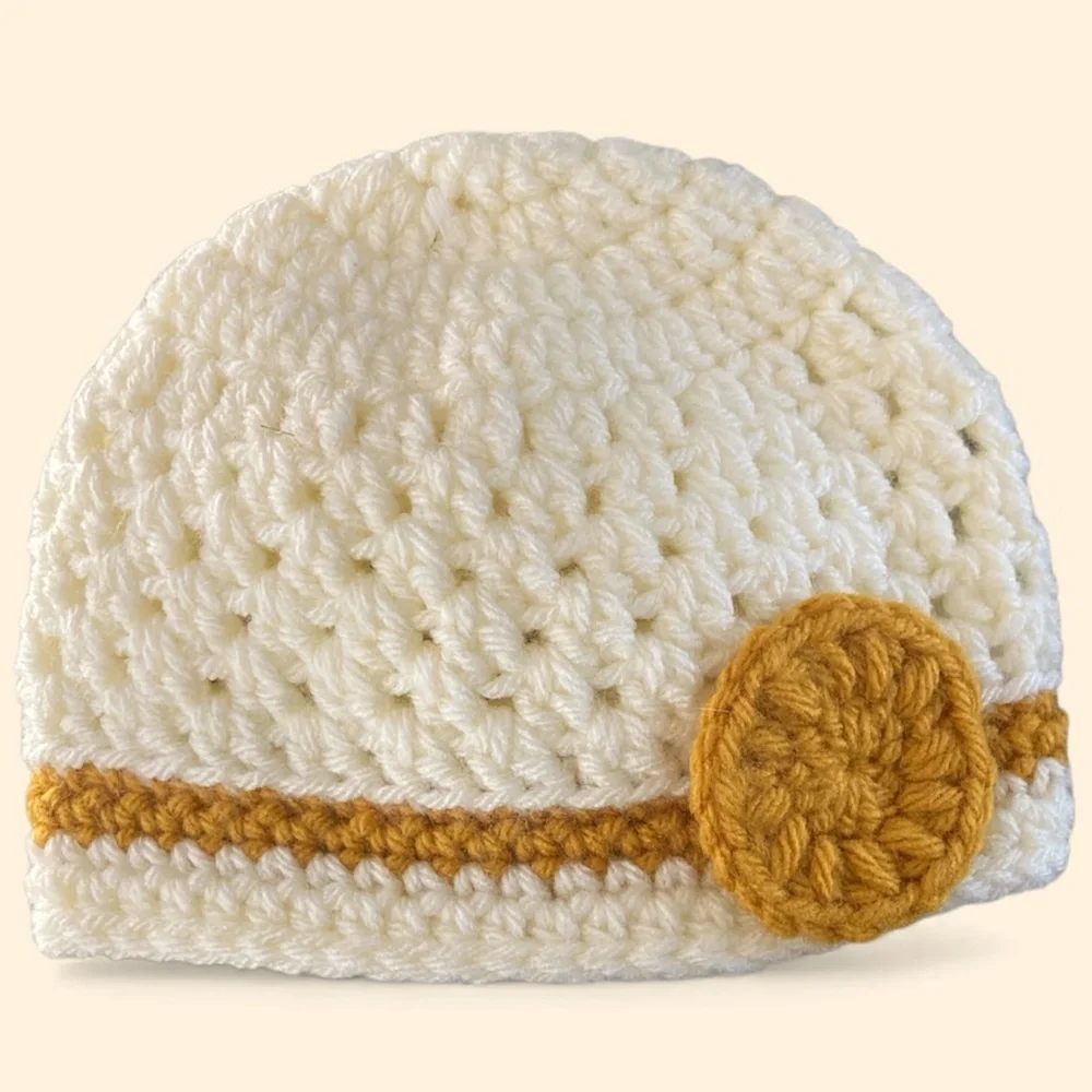 Homemade winter hat set for 6-9 months beautiful green and cream and brown